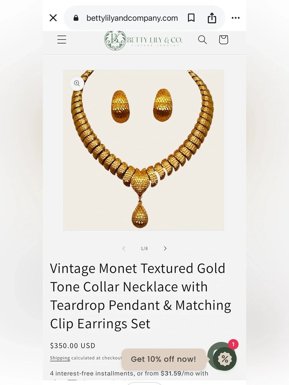 MONET 1960s Vintage Shanji Textured Teardrop Pendant Statement Necklace